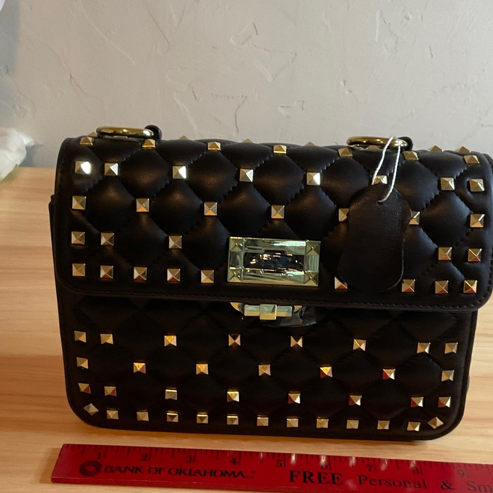 Black Studded Quilted Shoulder Bag - Elegant Accent